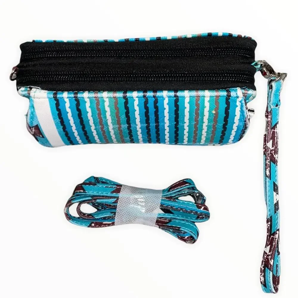 Southwestern Aztec Print Crossbody‎ Wallet Purse NWT Turquoise Wristlet